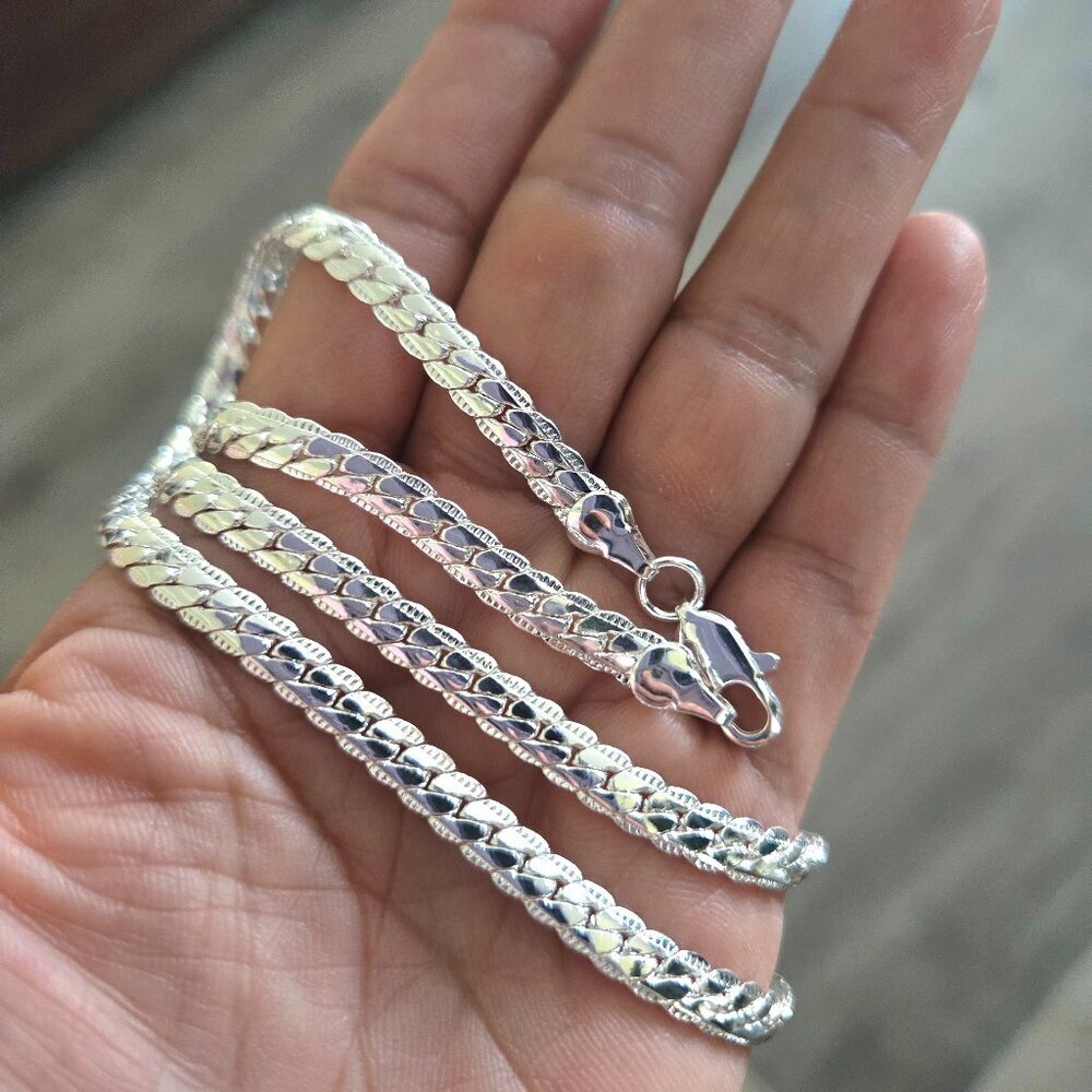 SILVER PLATED FLAT SNAKE CHAIN NECKLACE 22" - Picture 8 of 8